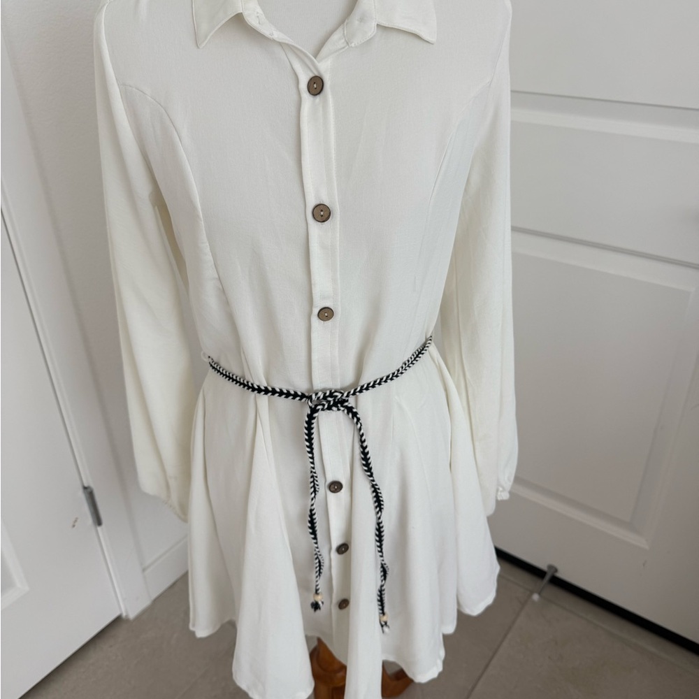 Blush Cream Long Sleeve Notched Collar Dress
